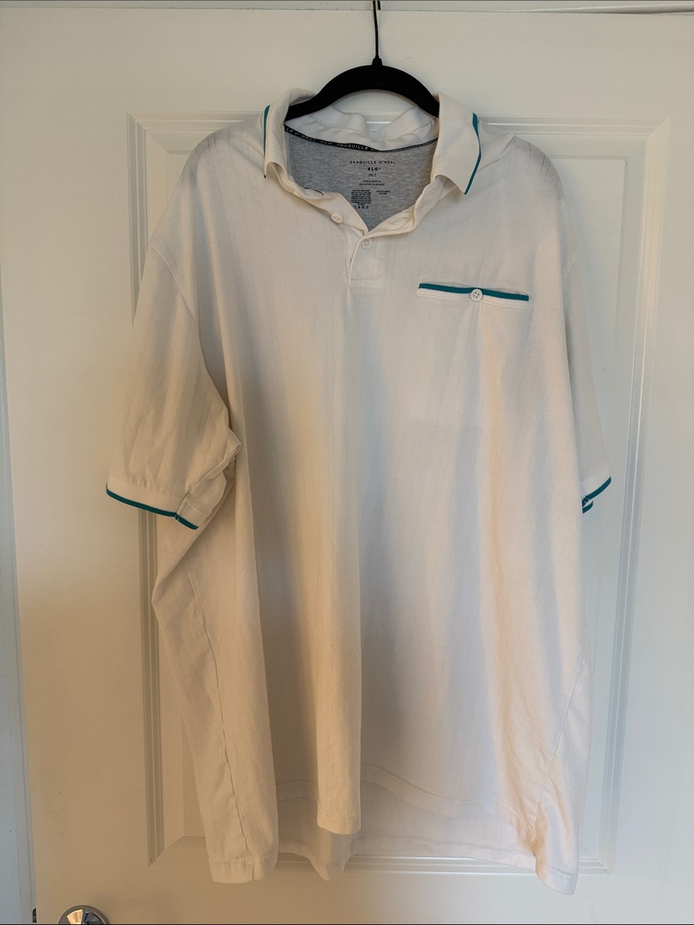 Shaquille O’Neal White Polo Shirt with Teal Trim